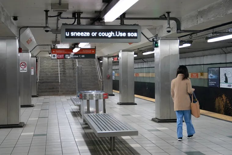 A nearly empty subway station at Broad and Snyder Ave., in Philadelphia, March 24, 2020.