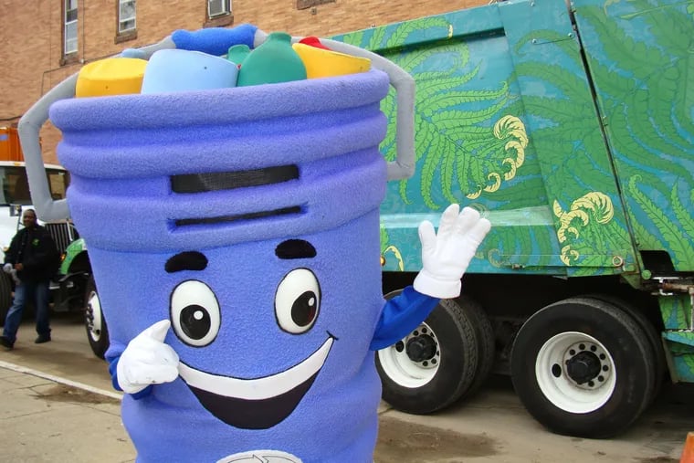 Curby Bucket, the recycling mascot for the Philadelphia Streets Department.