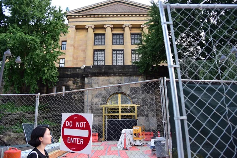 The north entrance of the Philadelphia Museum of Art — closed to the public since the 1960s — is one area now under construction. Part of the spectacular vaulted walkway inside is expected to reopen in September.