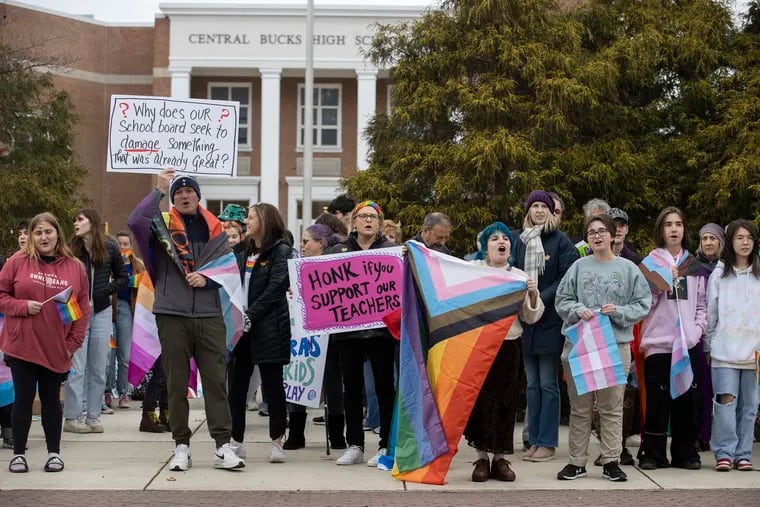 Protests took place in January in the wake of a school board vote that banned Pride flags and other "advocacy" materials from classrooms. More than 800 alumni of the Central Bucks School District signed a letter to the district’s school board condemning actions they said had discriminated against LGBTQ students.