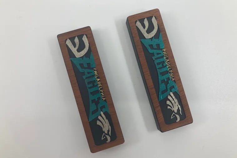 The Weitzman National Museum of American Jewish History in Independence Mall sells Eagles mezuzahs, small cases containing Jewish prayers.