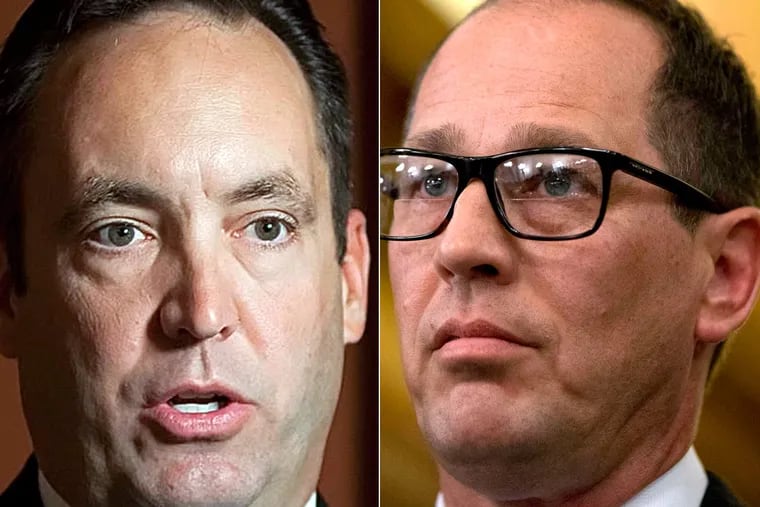 On a recent Sunday, GOP Senate leaders Jake Corman, left, and Joe Scarnati filed an "emergency application for extraordinary relief" with the state Supreme Court.