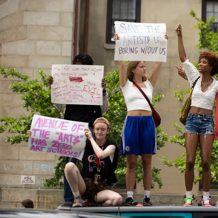 Hundreds of University of the Arts students and supporters gathered in protest outside of Hamilton Hall in Philadelphia on Monday, June 3, 2024. The school announced abruptly on May 31 that it would be closing.