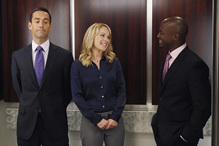 Taye Diggs (right) guest-stars as a match for Jay Harrington's (left) occasional love interest Andrea Anders (center).