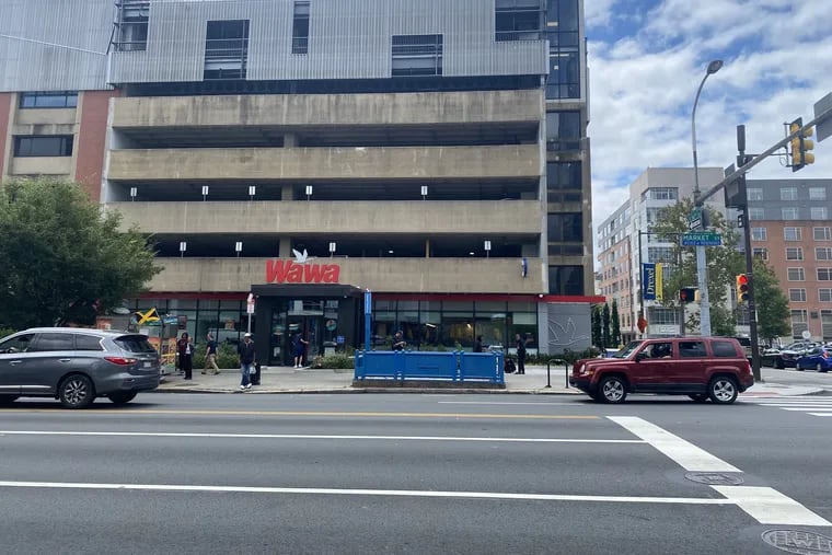 An exterior photo of the Wawa at 3300 Market Street in University City, where a new shelf-less store format is being tested.