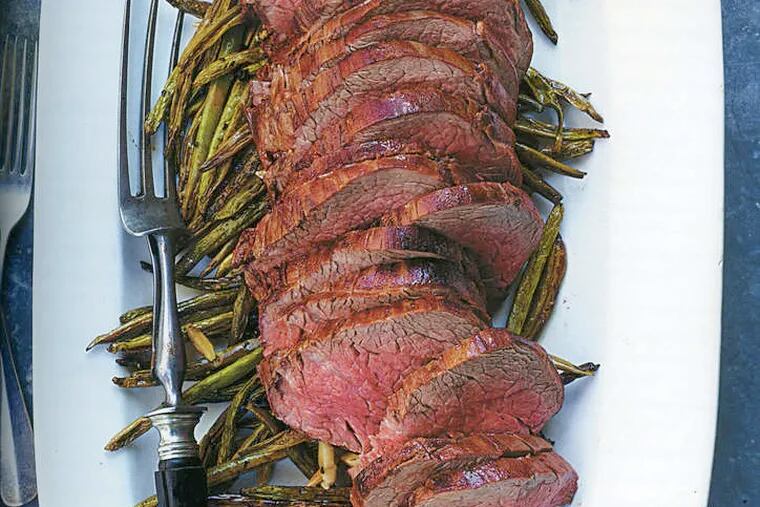 Jennifer Grey's "Marry Me" Roast Beef Tenderloinon green beans: Exquisite, melt-in-your-mouth red meat - and so easy.
