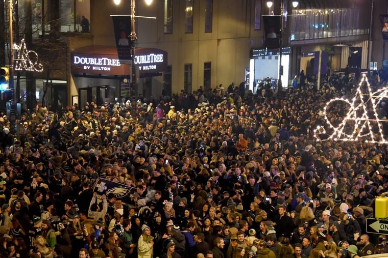 Fans flooded Broad Street after the Philadelphia Eagles won Super Bowl LII, beating the New England Patriots 41-33. Celebration round two kicks off at 11 a.m. on Thursday, February 8.