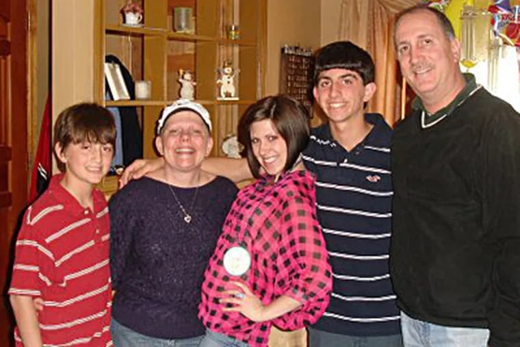 Nicholas Celenza (left) in 2009 with his mother, Elaine; sister, Erica; brother, Anthony 3d; and father, Anthony Jr., at home in Haddonfield after the Komen race that year.