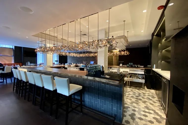 A bar at Steak 48 restaurant as it looked before its opening in September 2020. The restaurant had been ready to open in spring 2020 but was delayed by the pandemic.