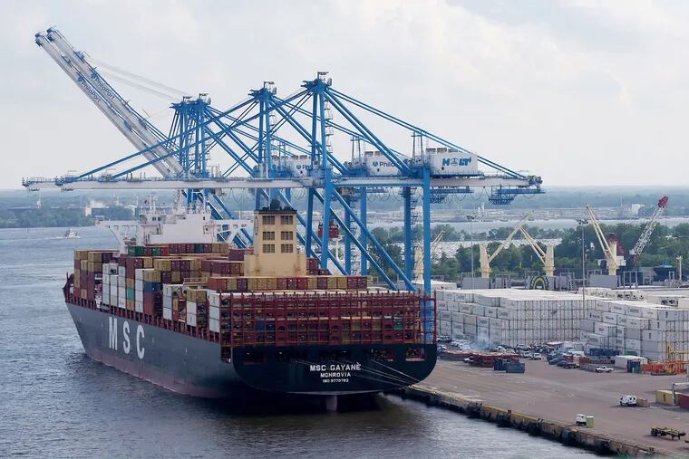 Federal authorities search the MSC Gayane container ship at the Packer Avenue Marine Terminal in South Philadelphia on June 18, 2019.