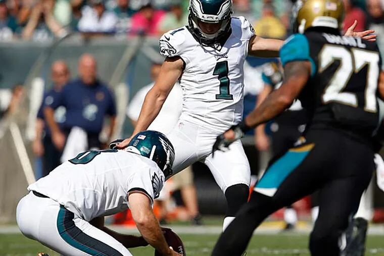 Cody Parkey kicking against the Jaguars. (Yong Kim/Staff Photographer)