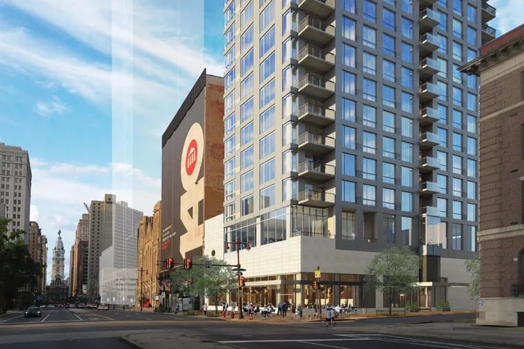 Artist’s rendering of condo building planned for Broad and Pine Streets, as seen from ground level looking north.