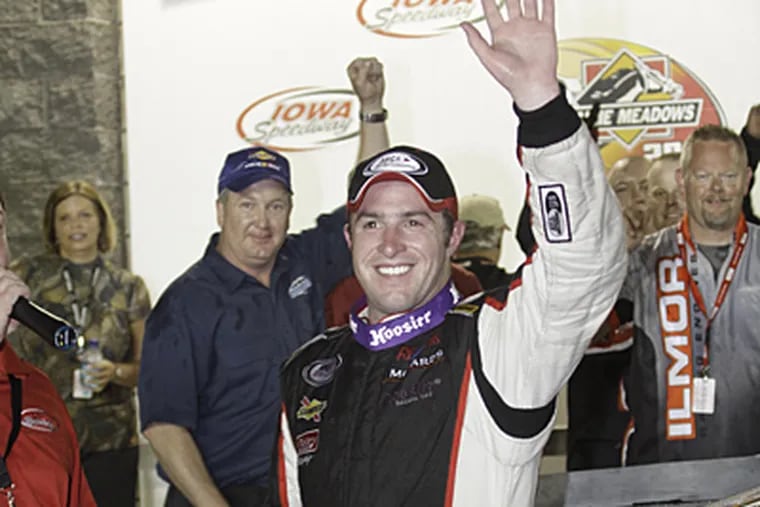 Tom Hessert celebrates his win in the Prairie Meadows 200 at Iowa
Speedway on July 10, 2010.