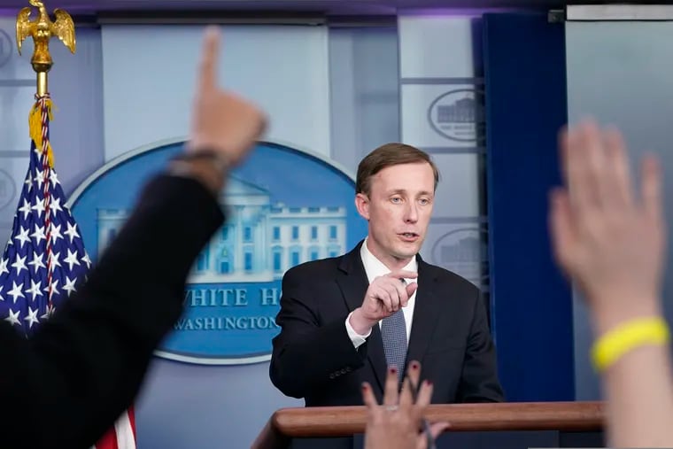 White House national security adviser Jake Sullivan at a White House briefing earlier this month. At a meeting of the Council on Foreign Relations Friday, Sullivan denied that the State Department had narrowed the categories of Afghan visa applicants whom it will help to exit the country.