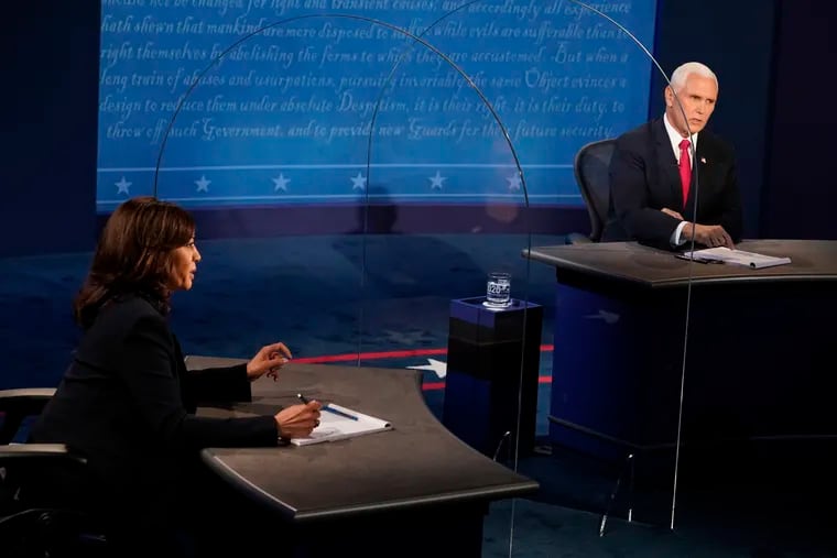 Vice President Mike Pence and Democratic vice presidential nominee Kamala Harris during their debate Wednesday at the University of Utah in Salt Lake City.