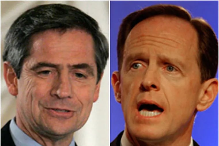 The two U.S. Senate candidates have little in common. Where Democratic candidate Joe Sestak, left, can improvise on a campaign schedule set just 24 hours ahead, his Republican challenger, Pat Toomey, is more disciplined and keeps to a tighter schedule.