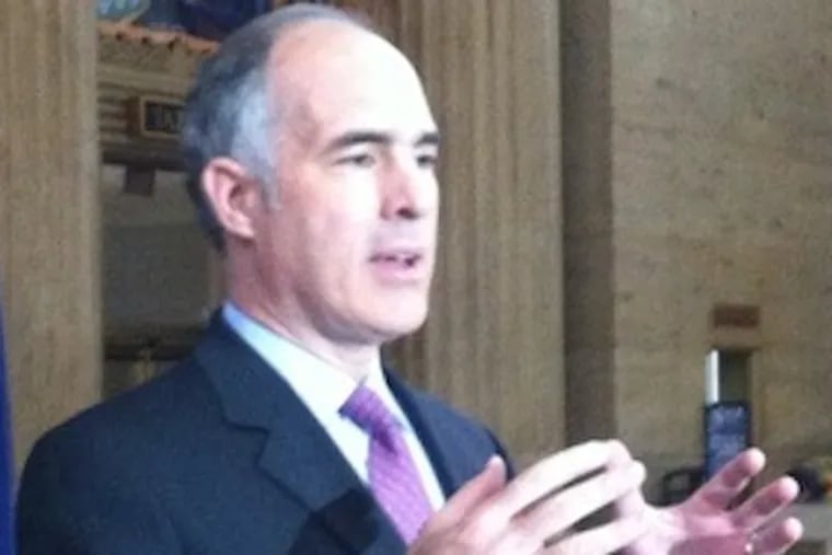 U.S. Sen. Bob Casey Jr. discusses the IRS scandal in a news conference at 30th Street Station in 2013.