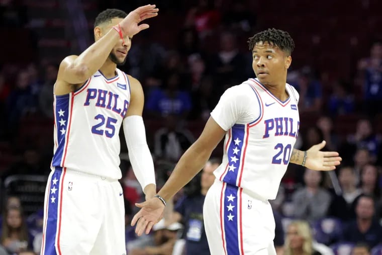Ben Simmons (left) and Markelle Fultz showed promising signs in their preseason debut palying together.