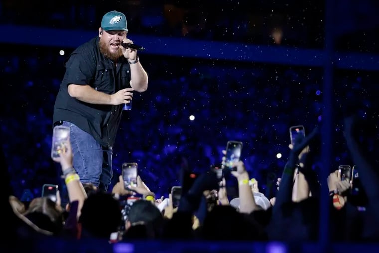 Luke Combs performing Friday at Lincoln Financial Field in Philadelphia. He played also played Saturday, wrapping the U.S. portion of his world tour.