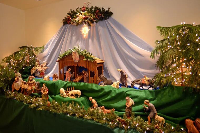 The hand-carved Nativity scene in the lobby was donated years ago from an "old local department store," after it closed, but the sisters don''t remember which one. TOM GRALISH / Staff Photographer