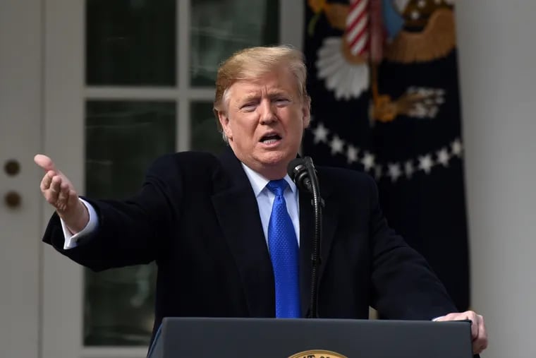 U.S. President Donald Trump declares a national emergency to build his promised border wall during a press conference in the Rose Garden of the White House on Feb. 15, 2019 in Washington, D.C. (Olivier Douliery/Abaca Press/TNS)