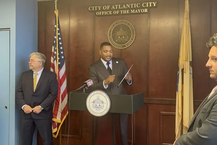 Atlantic City Mayor Marty Small Sr. reads from a letter written by former Mayor Don Guardian during a press conference about the ouster of the popular Fishheads food truck in a dispute over state and federal environmental regulations. Tuesday, May 10, 2022.