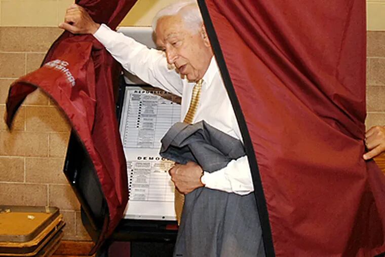 New Jersey Sen. Frank Lautenberg cast his ballot in Cliffside Park, N.J. He ended up easily beating Congressman Rob Andrews in their Democratic primary. (Carmine Galasso/The Record/AP)