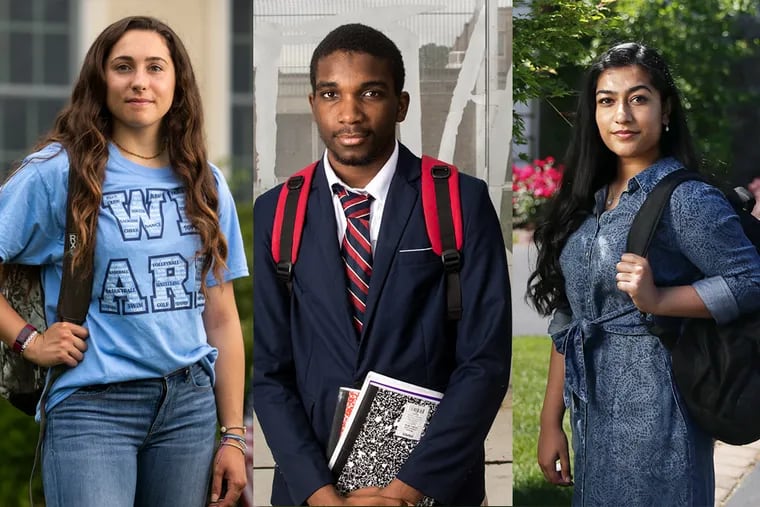 From left to right: Shawnee High School graduate Isabella Turner, Motivation High School graduate Myquel Wiley, and Pennsbury High School graduate Diya Cherian are among the members of the Class of 2020,  coming of age during a pandemic, against a backdrop of a clamor for racial justice.