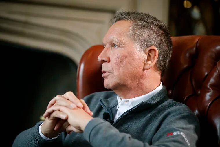 Ohio Gov. John Kasich sits for an interview with The Associated Press at the Ohio Governor's Residence and Heritage Garden, Thursday, Dec. 13, 2018, in Columbus. Kasich discussed his future upon departing office in January, including the possibility of a third presidential run.  (AP Photo/John Minchillo)