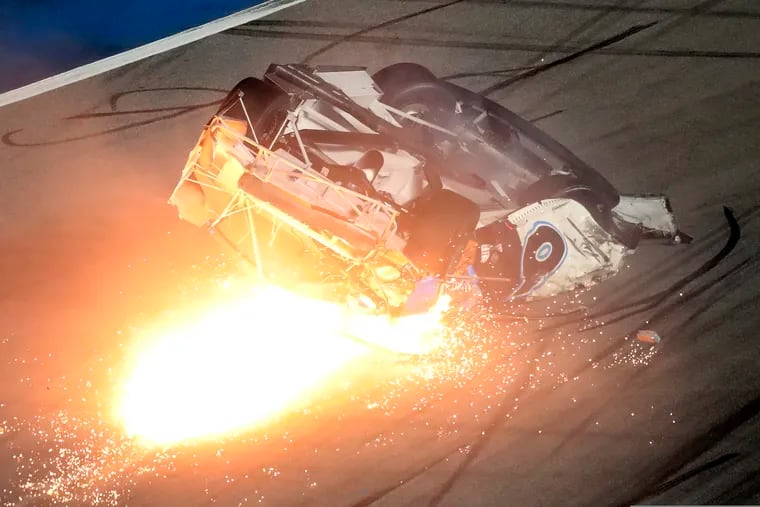 Ryan Newman's car flipped over and burst into flames after a collision during the final lap of Monday's Daytona 500.