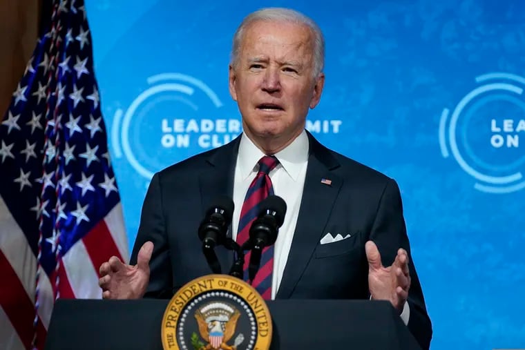 President Joe Biden speaks to the virtual Leaders Summit on Climate from the East Room of the White House on Thursday.