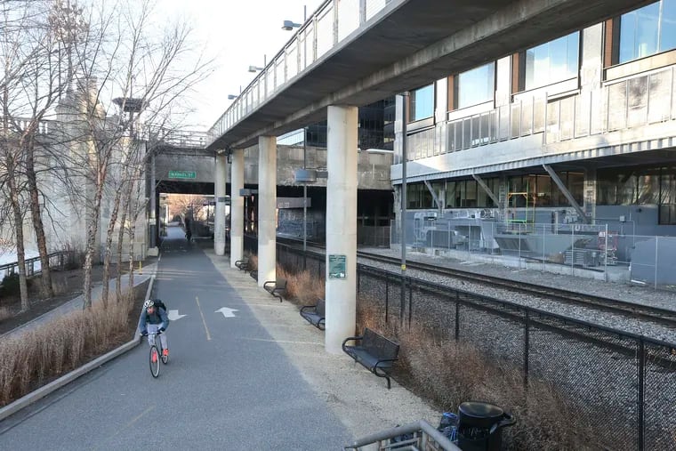 Only about 50 feet separate the ventilation equipment at 2400 Market from the Schuylkill River Park trail.