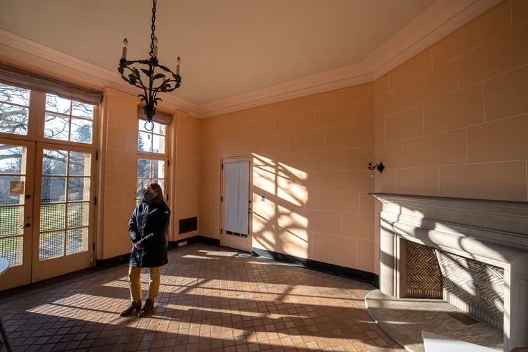 Kathleen Abplanalp, director of historic preservation for the Lower Merion Conservancy, in the former residence of Albert Barnes. The grounds include a 12-acre arboretum once tended by Laura Barnes.