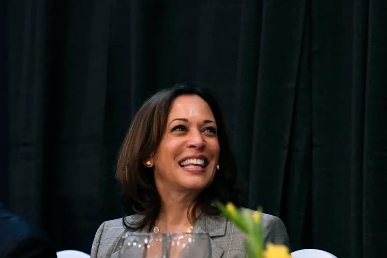 Democratic presidential candidate Kamala Harris smiles before giving a keynote address at a banquet for the NAACP,  Saturday, June 8, 2019 in West Columbia, S.C. (AP Photo/Meg Kinnard)