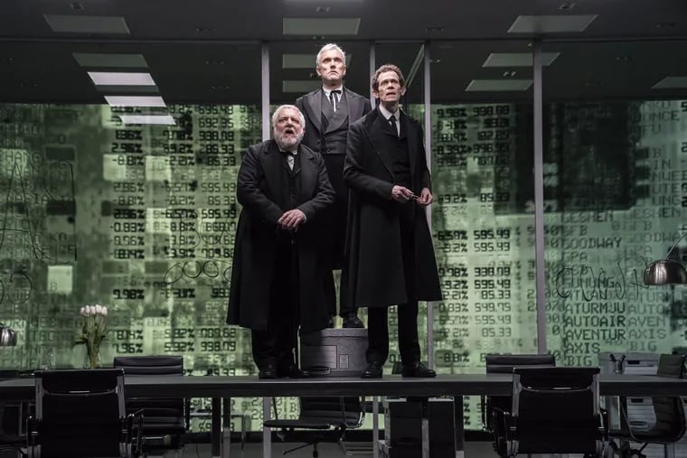 (Left to right:) Simon Russell Beale, Ben Miles, and Adam Godley in "The Lehman Trilogy," through April 20 at the Park Avenue Armory.