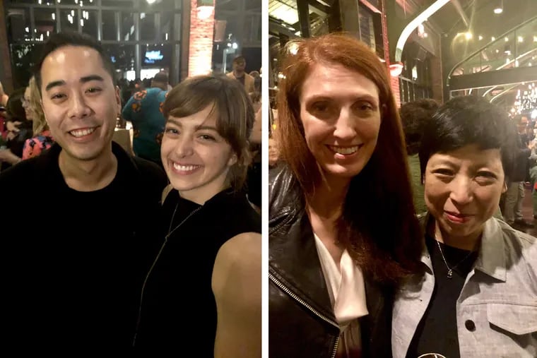 Among the Philadelphia-based finalists for 2019 James Beard Awards are Jesse Ito of Royal Izakaya, at left with girlfriend Lauren Johns, whose category is rising-star chef; and Ellen Yin of Fork and High Street on Market, at right with pastry chef and business partner Melissa Weller at Chefs' Night Out, a party in Chicago, on Sunday.
