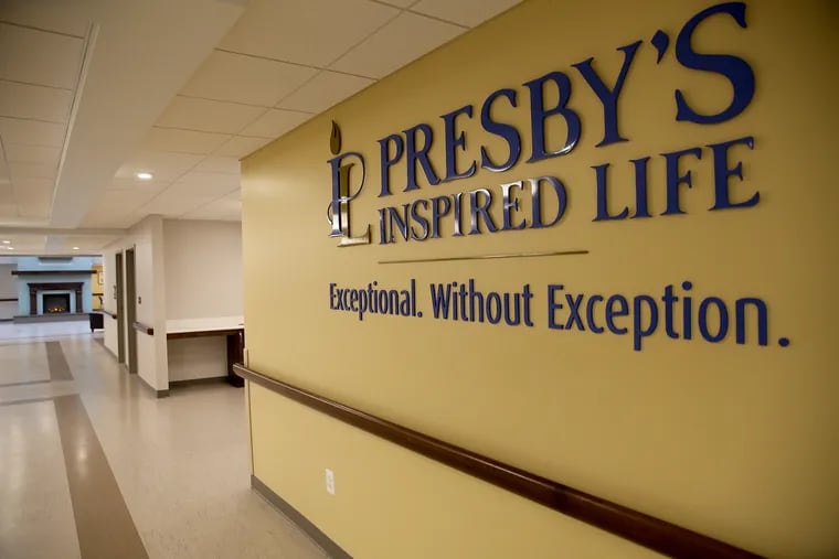 Signage inside the entrance of the new Witherspoon senior apartments from Presby's Inspired Life in Philadelphia, PA on December 31, 2018.