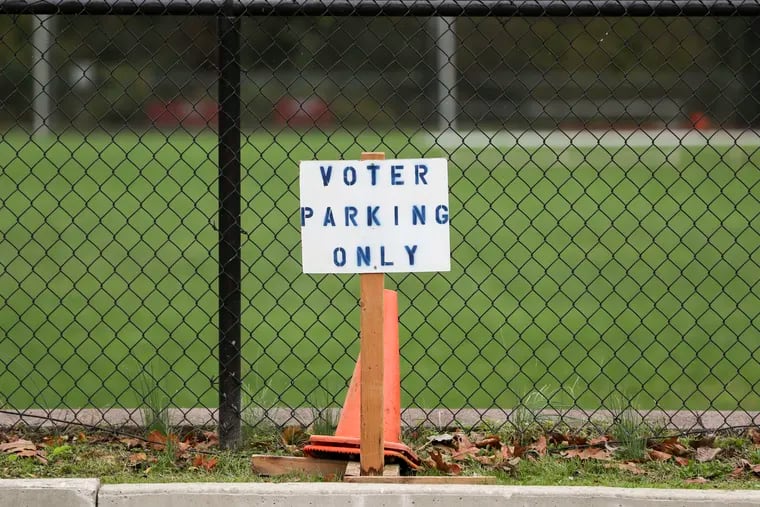 Signage designates "Voter Parking Only" on Election Day at Radnor High School in Wayne. Radnor Township residents voted for Delaware County Council, judges, school board and other positions.