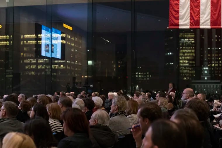 A view of the crowd at a public meeting on the fate of the Atwater Kent collection at the National Constitution Center in Philadelphia on Wednesday evening, Feb. 27, 2019.