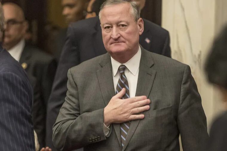 Mayor Kenney is applauded by fellow politicians and city workers March 1 as he presents his 2018 budget, including a property tax hike. The city’s big bet on U.S. stocks helped its retirement investments last year, but pension funding will still consume 15 percent of the city budget. Pennsylvania public school teachers’ separate pension plan missed out on U.S. stock gains and earned lower profits, forcing an increase in funding from Philadelphia, suburban, and upstate taxpayers.
