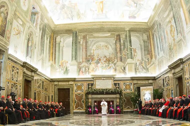 Pope Francis urged the prelates of the Vatican Curia, sitting before him, to use the Christmas season to repent and atone and make the church a healthier, holier place.