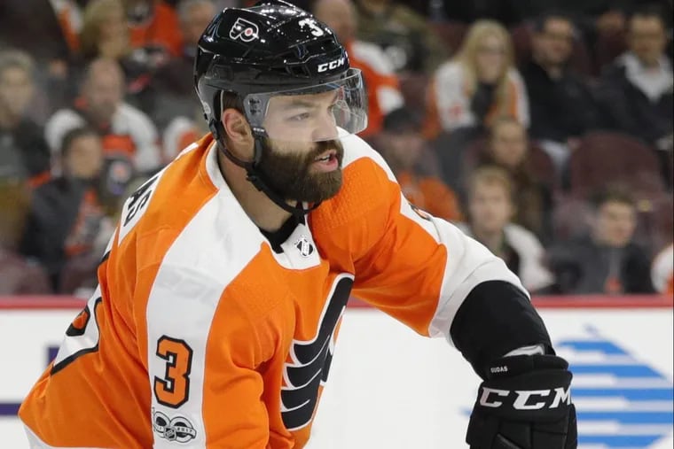 Flyers defenseman Radko Gudas is questionable for Thursday’s game in St. Louis.