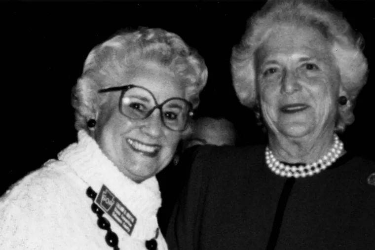 Mrs. Griffin (left), posing here with Barbara Bush, was active with the Republican Party mostly at the local and state levels.