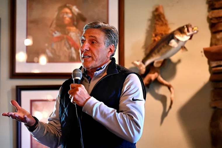 Former U.S. Rep. Lou Barletta, a Republican candidate for Pennsylvania governor, speaks at the Wallenpaupack Sportsman’s Association’s 50th Annual Spring Fishing Party at the Tall Oaks Hunting Club in the Poconos in April.