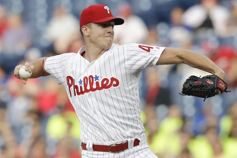 Phillies pitcher Nick Pivetta throws the baseball in the first-inning against the Colorado Rockies on Wednesday, June 13, 2018 in Philadelphia.