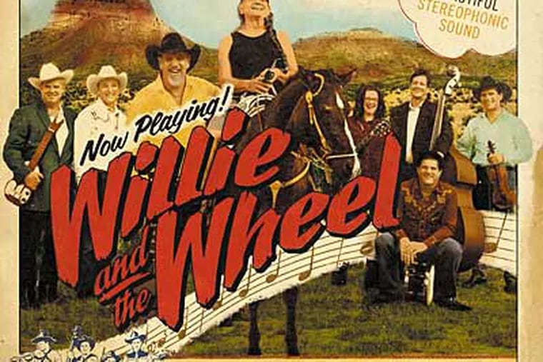 The 6-foot-7 Ray Benson (yellow shirt), a native of Springfield, Montgomery County, leads the Grammy-winning ensemble Asleep at the Wheel. Here, the band is pictured on its latest album, which includes Willie Nelson (on horse). (Lisa Pollard)