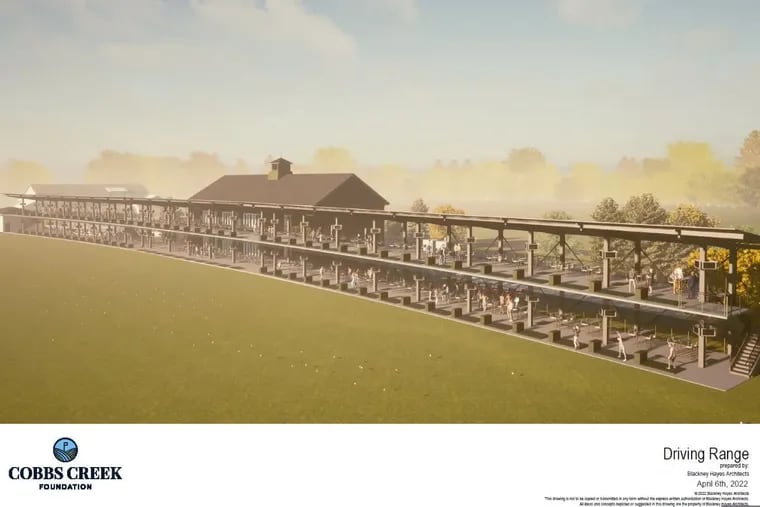 Rendering of a proposed multi-tiered driving range as part of a $65 million renovation of the Philadelphia-owned Cobbs Creek Golf Course.