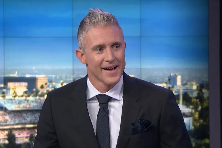 Former Phillies star Chase Utley during his debut as a studio analyst on SportsNet LA.