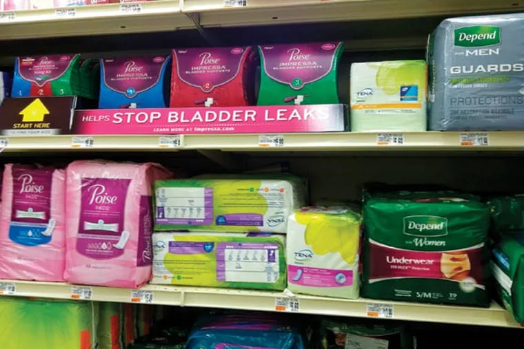 Products for people with bladder-control issues are easily available. Depend is the market leader. (SUZETTE PARMLEY/Inquirer Staff)