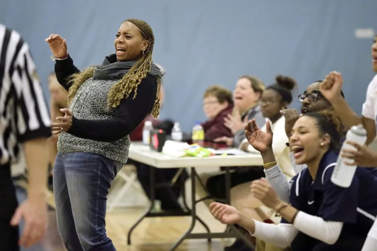 Springside Chestnut Hill Academy girls basketball coach Flo Hagains (left) led her squad to a win over Baldwin on Thursday.